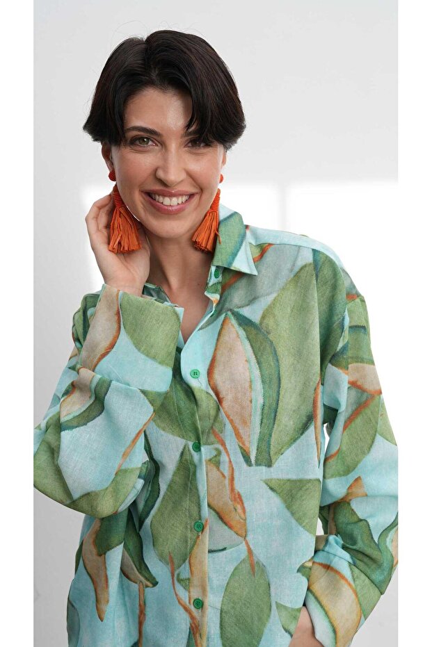 بدلة كتان منقوشة باللون الأخضر 9735-08 - 6