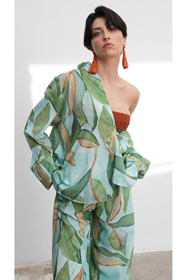 بدلة كتان منقوشة باللون الأخضر 9735-08 - 3