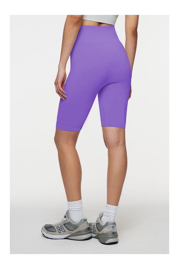 Jerovin Model Toparlayıcı Örme Seamless Push Up Etkili Kısa Şort Lila Renk - 4