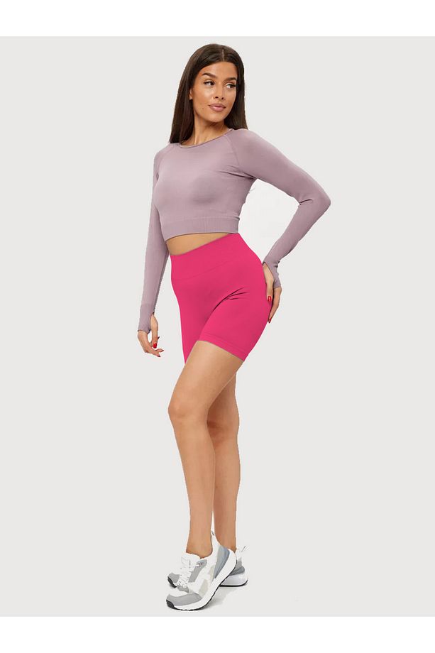 Jerovin Model Toparlayıcı Örme Seamless Push Up Etkili Kısa Şort Pembe Renk - 6