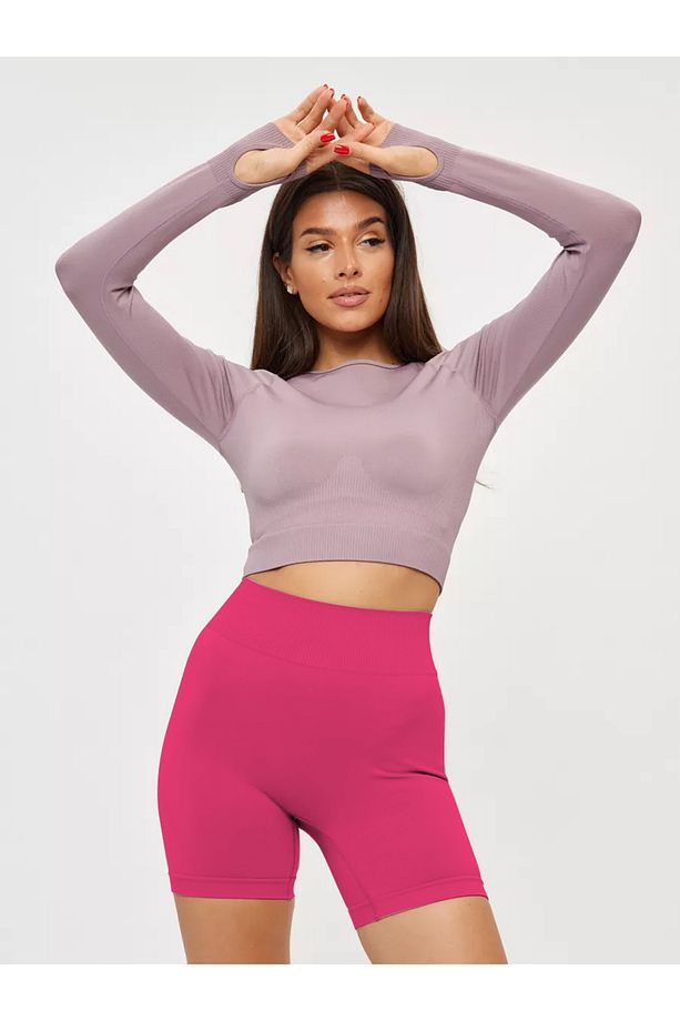 Jerovin Model Toparlayıcı Örme Seamless Push Up Etkili Kısa Şort Pembe Renk - 1