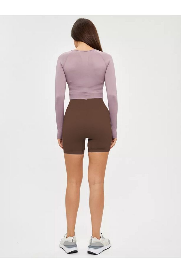 Jerovin Model Toparlayıcı Örme Seamless Push Up Etkili Kısa Şort Kahve Renk - 5