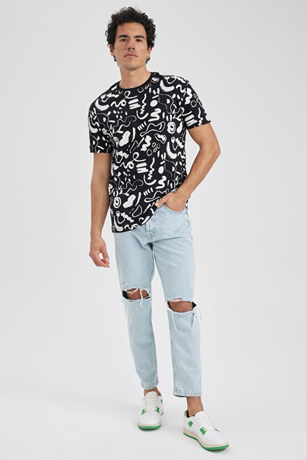 Regular Fit Bisiklet Yaka Desenli %100 Pamuk Tişört Z3097az23sp - 2