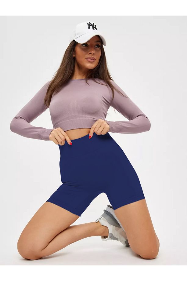 Jerovin Model Toparlayıcı Örme Seamless Push Up Etkili Kısa Şort Lacivert Renk - 4
