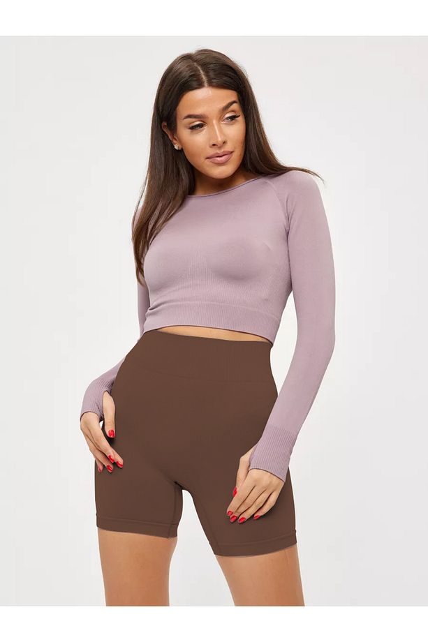 Jerovin Model Toparlayıcı Örme Seamless Push Up Etkili Kısa Şort Kahve Renk - 3
