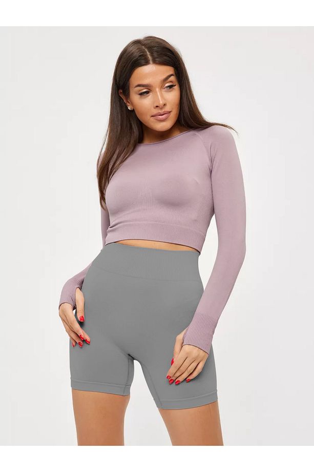 Jerovin Model Toparlayıcı Örme Seamless Push Up Etkili Kısa Şort Gri Renk - 3