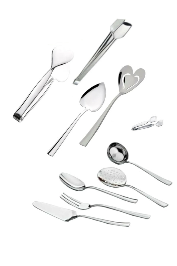 Steel 10 Piece Spatula Spoon Colander Ladle Grill Sugar Cake Tongs Tool Set