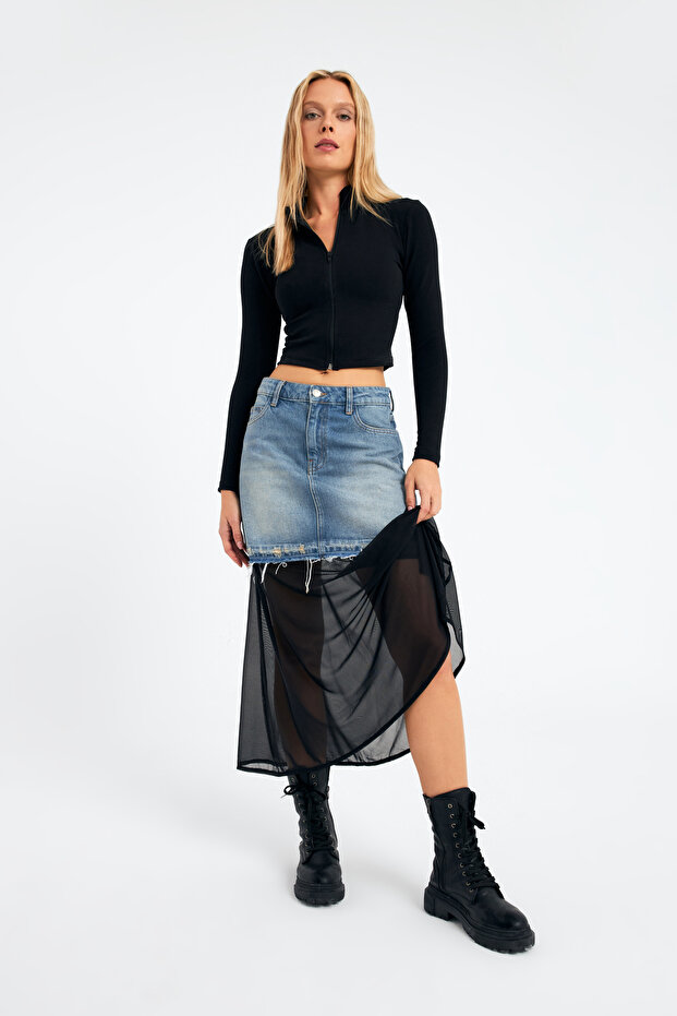 NEW SEASON Tulle Detailed Cotton Skirt
