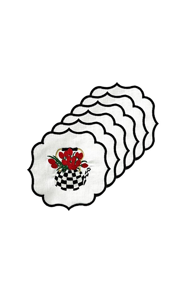 Checkered Black Teapot Cocktail Napkin Set of 6