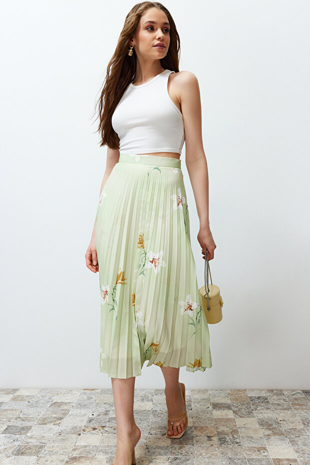 Wielokolorowa plisowana satynowa spódnica maxi w kwiatowy wzór TWOSS24ET00141 - 2
