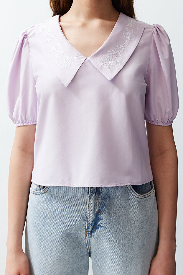 Lila Yaka Detaylı Dokuma Bluz TWOSS24BZ00335 - 3