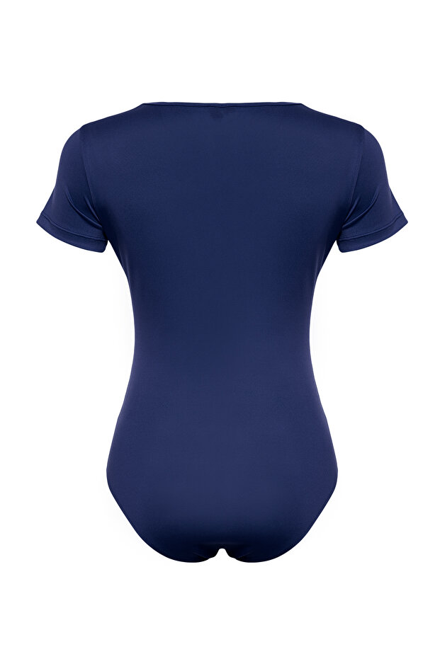 Lacivert Fitted/Vücuda oturan Kısa Kol Esnek Çıtçıtlı Örme Body TWOSS24BD00034 - 8