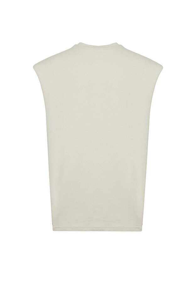 Taş Oversize/Geniş Kesim Kabarık Yazı Baskılı Etiketli Sıfır Kol T-Shirt/Atlet TMNSS24AL00005 - 8