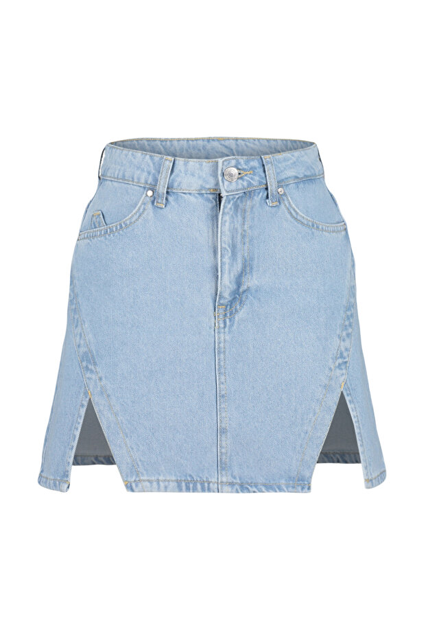 Limited Edition Açık Mavi Yırtmaçlı Mini Denim Etek TWOSS23ET00347 - 13