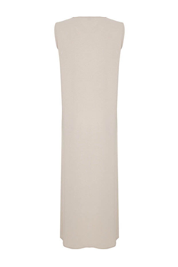 Taş Renk Bloklu Aerobin Ferace/Abaya & Elbise 2'li Dokuma Takım TCTSS24US00033 - 10