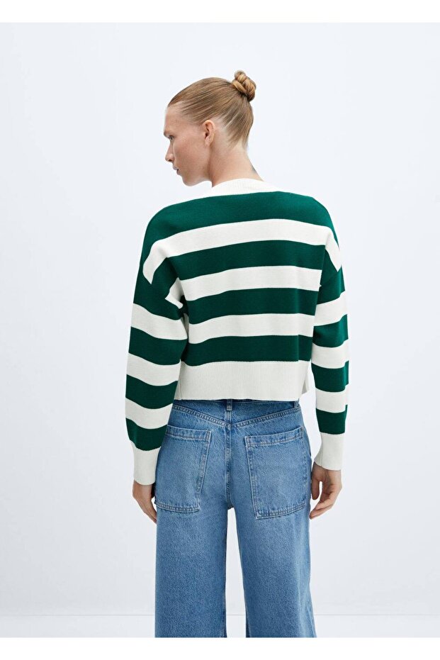 Gestreifte Strickjacke mit V-Ausschnitt - 4