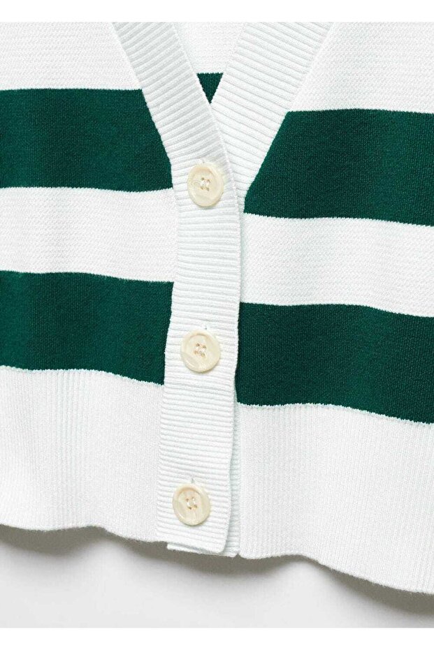 Gestreifte Strickjacke mit V-Ausschnitt - 5