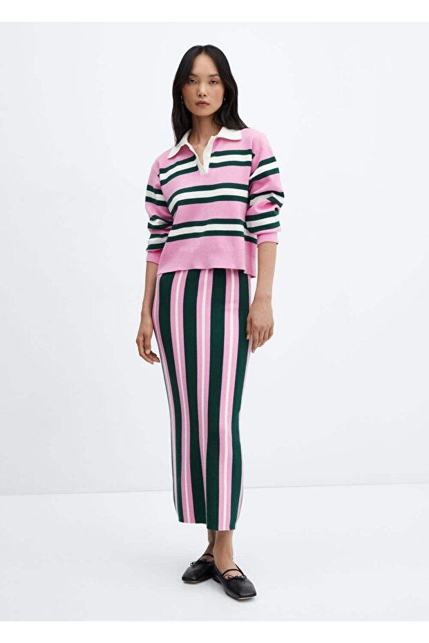 Çizgili triko etek - 2