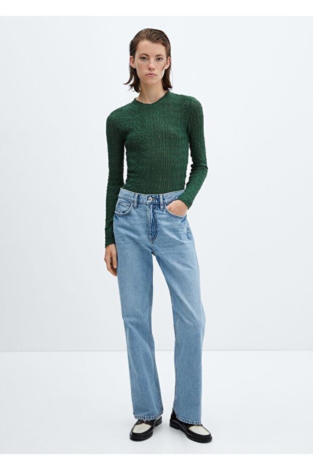 Büzgülü Triko Tişört - 2