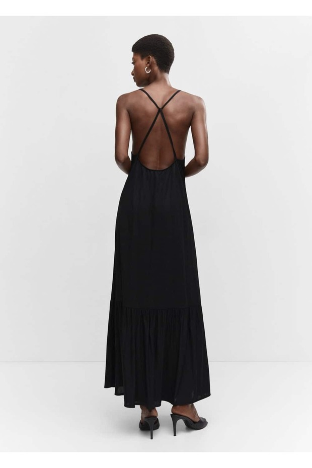 Çapraz Sırtlı Maksi Elbise - 7