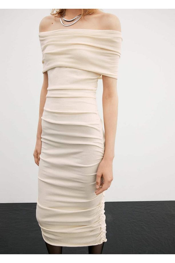 Omzu açık drape elbise - 6