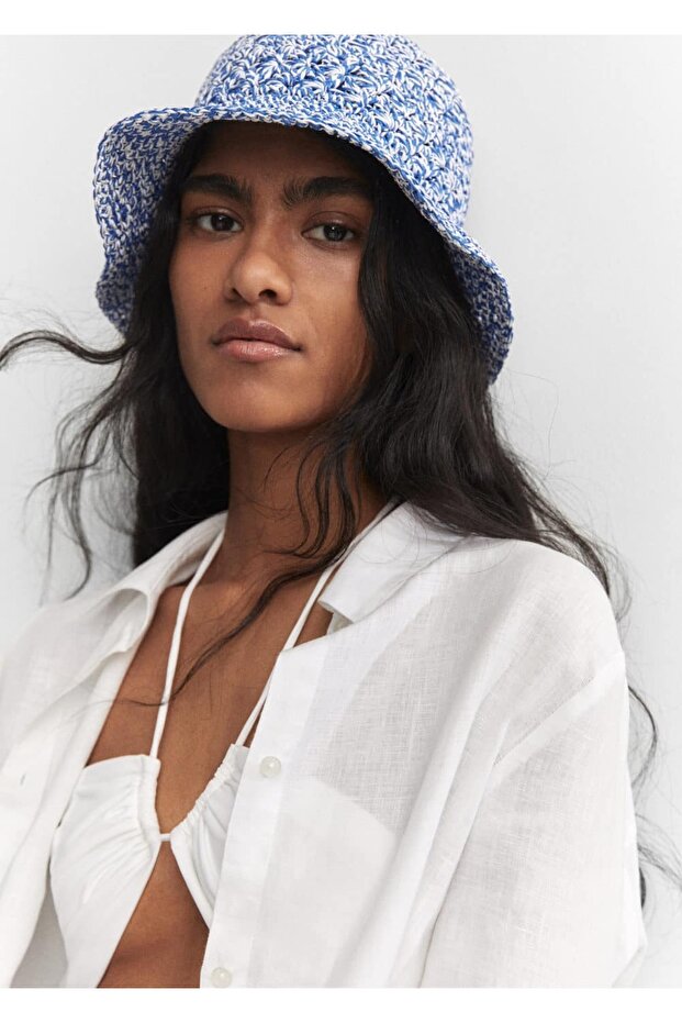 İki tonlu doğal elyaf şapka - 5