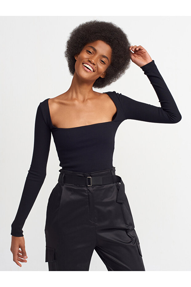 3700 Ribbed Long Sleeve Top-black