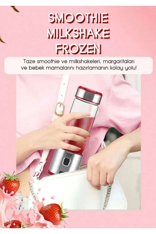 450 ml Taşınabilir Şarj Edilebilir Kişişel Blender Shake Smoothie Blender Keskin Bıçaklı Buz Kırıcı - 3