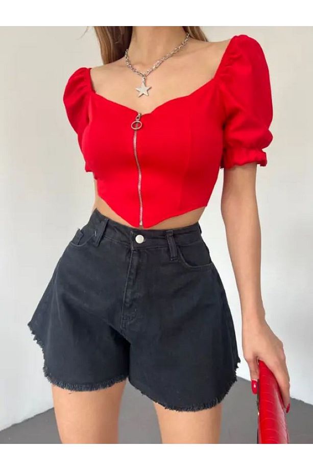 Geniş Paça Püsküllü Denim Şort - 1