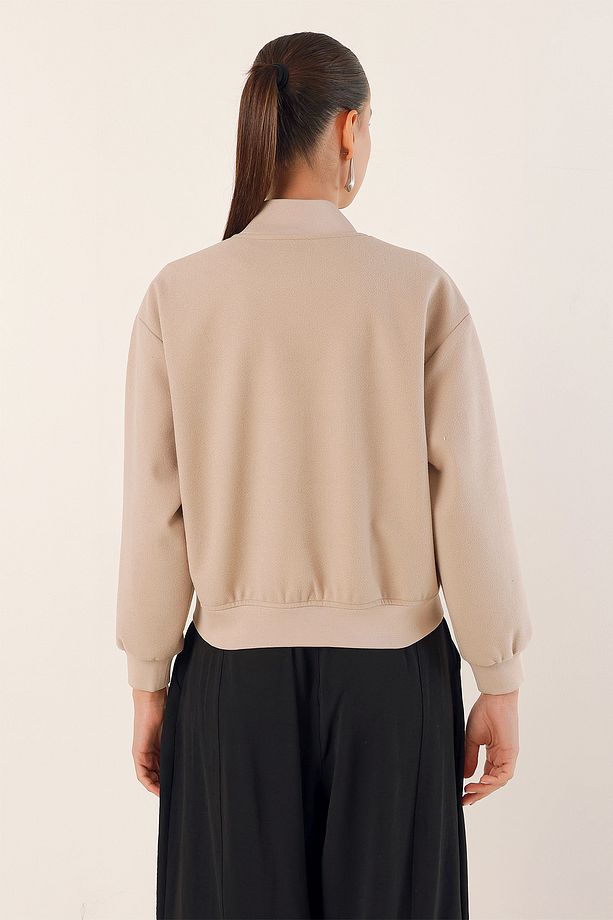 0688 Çift Cepli Bomber Ceket - Bej - 6