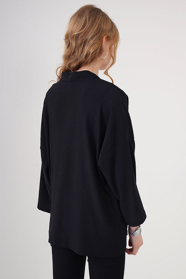 5862 Örme Kimono - Siyah - 5