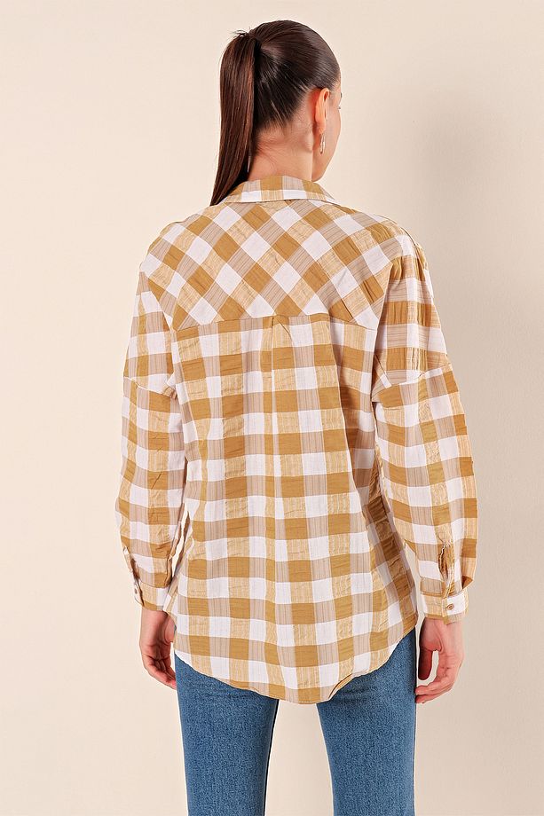 3900 Oversize Uzun Basic Gömlek - Vizon - 6