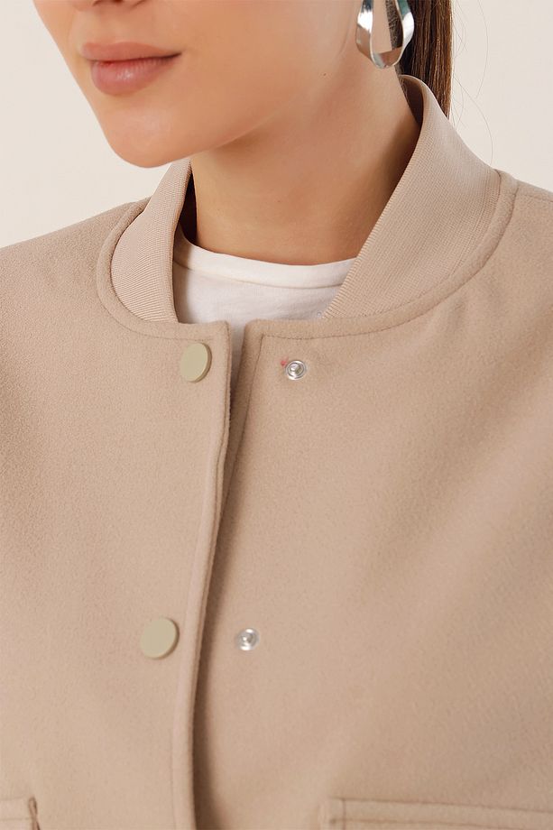 0688 Çift Cepli Bomber Ceket - Bej - 5