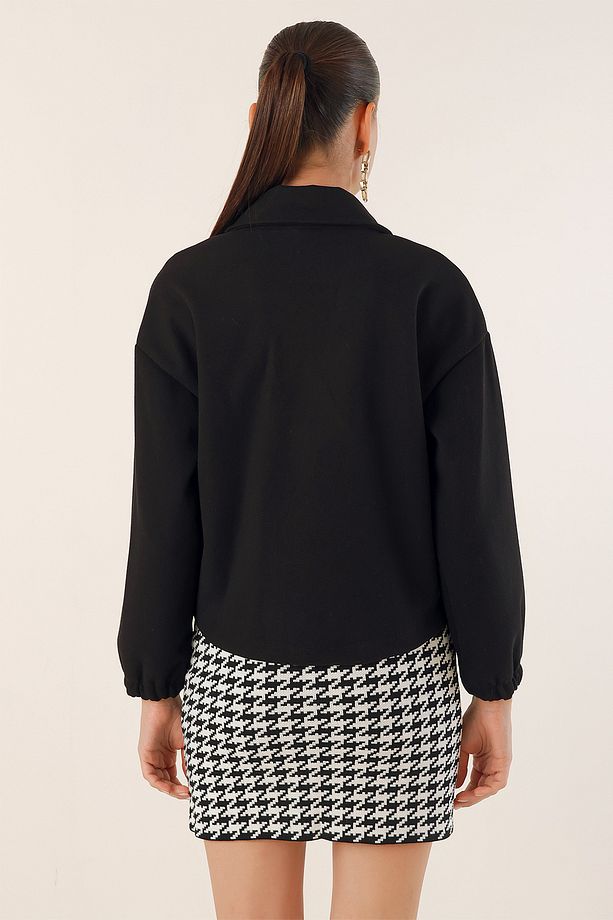 9117 Kruvaze Yaka Crop Ceket - Siyah - 6