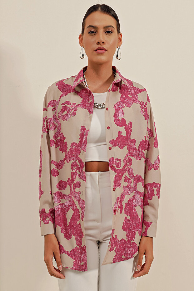 3900 Cămașă Oversize Lungă Basic - D. Fuchsia - 1