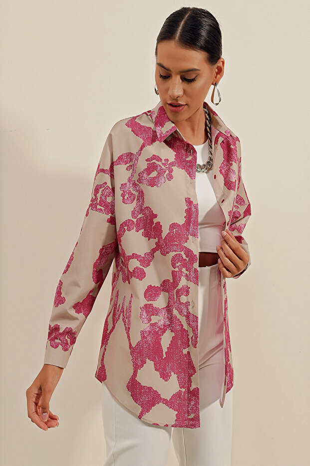 3900 Cămașă Oversize Lungă Basic - D. Fuchsia - 2