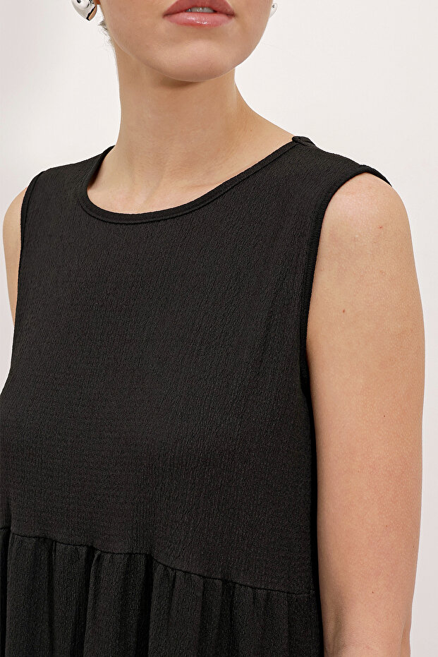 2448 Sıfır Kol Uzun Örme Elbise - Siyah - 3