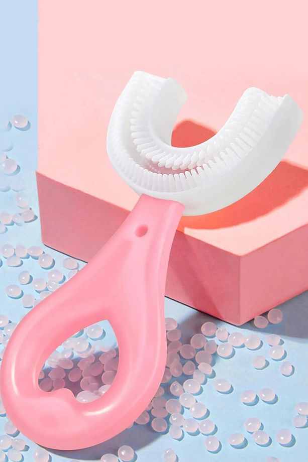 Bebek Diş Fırçası U Şeklinde Pembe 2 3 Yaş Yumuşak Diş Fırçası Bebek Banyo Seti Arayüz Fırcası - 1