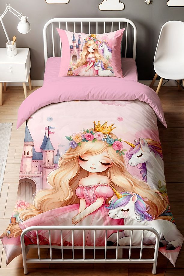Unicornlu Prenses Desenli Tek Kişilik Bebek Çocuk Nevresim Seti - 2