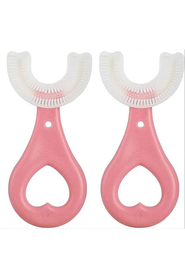 Bebek Diş Fırçası U Şeklinde Pembe 2 Yaş Yumuşak Diş Fırçası Bebek Banyo Seti Arayüz Fırcası - 1