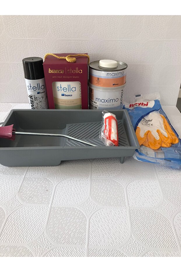 Stella Set 1 Lt-  Beyaz Boya + Siyah Mermer Effekt Sprey + Maximo Sıvı Cam Parlak - 1