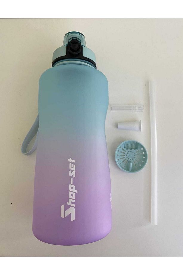 2000 ml Tritan Motivasyonlu Su Matarası Pipetli Ve Süzgeçli (Lİ?LA - AÇİK MAVİ?) Hedi?yeli? - 8