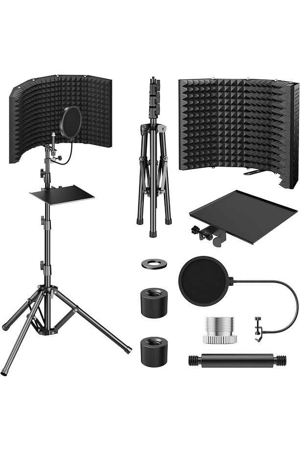 Mikrofon İzolasyon Paketi: Köpük Koruma, Pop Filtre, Tripod Stand, Katlanabilir Tasarım - 1