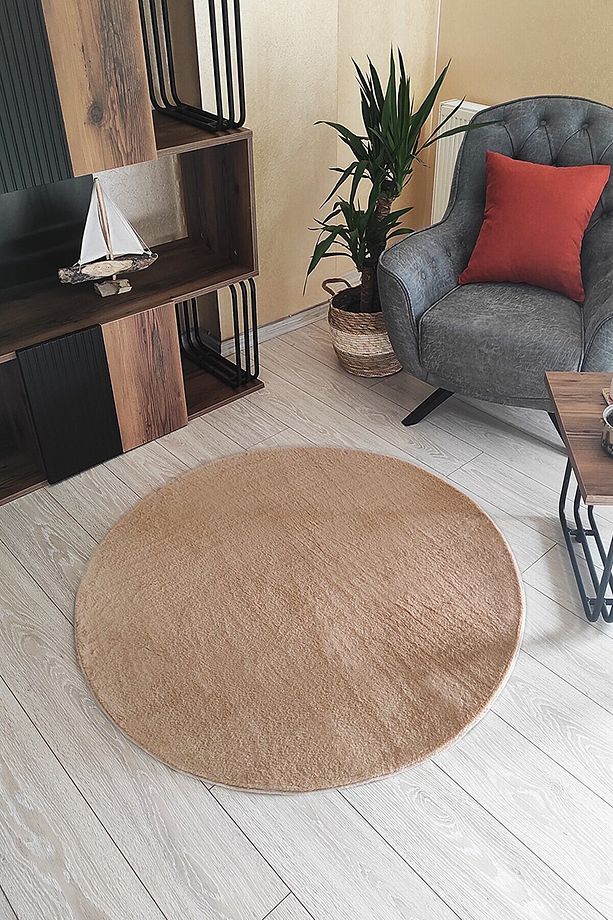 Vizon Yuvarlak Dinarsu Yumuşak Peluş Post Yıkanabilir Kaymaz Taban Tavşan Tüyü Halı - 4