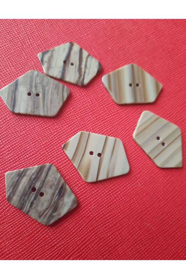 Coffee and Beige Color Patterned Laser Asymmetric Polyester Button Can Be Used on Two Sides 3 cm 6 pcs - 3