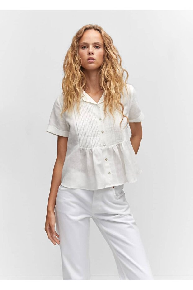 Geniş pileli keten gömlek - 1