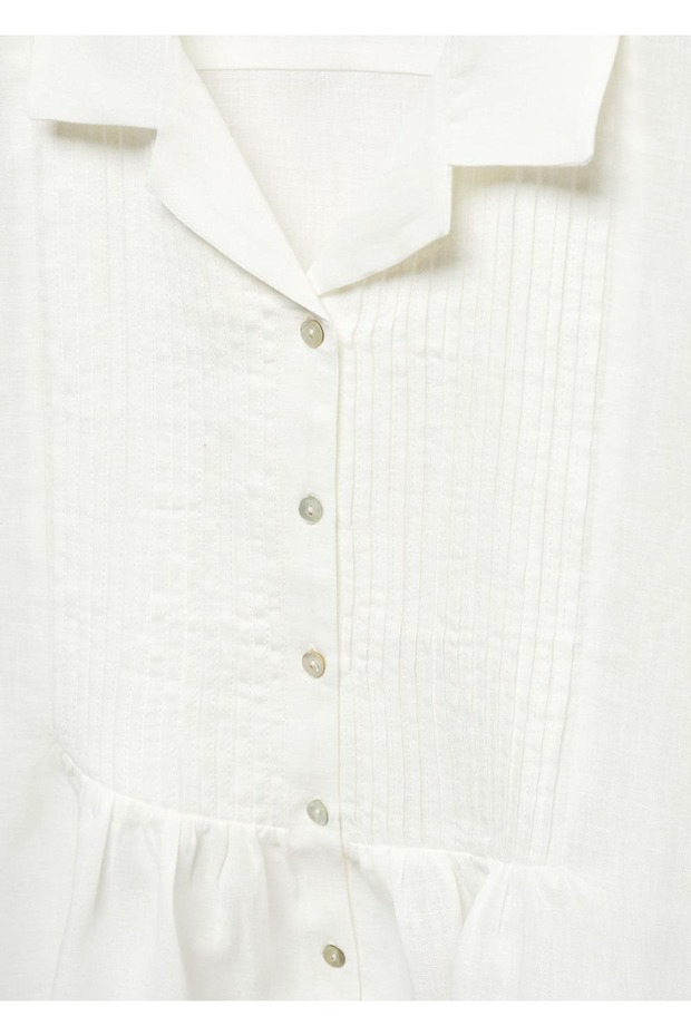 Geniş pileli keten gömlek - 5