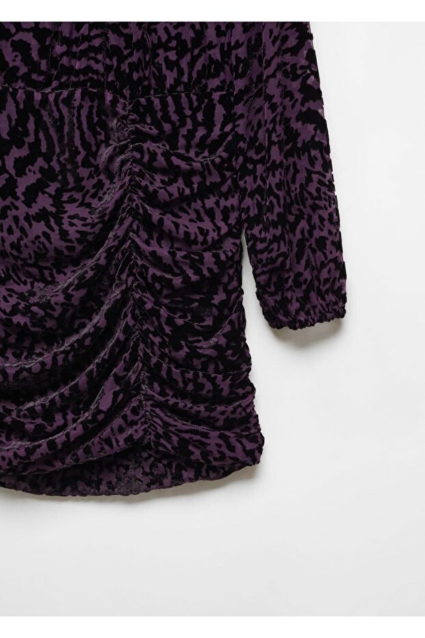 Hayvan Desenli Kadife Elbise - 5