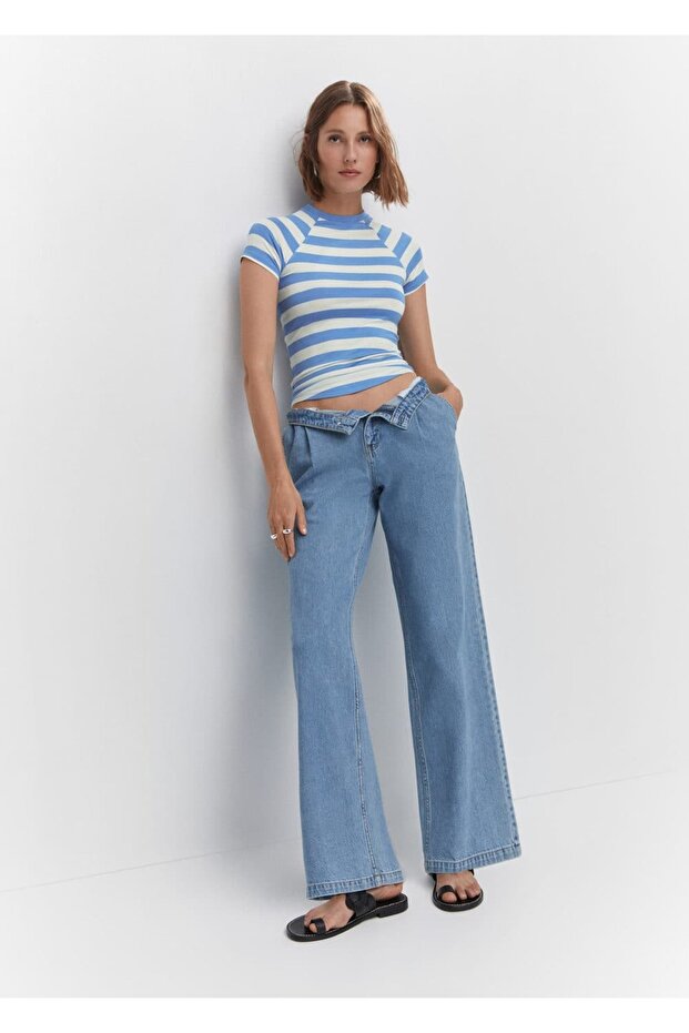 Baskılı çizgili tişört - 5