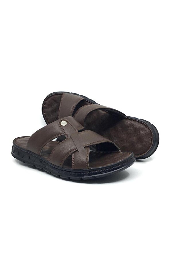 Taşpınar 205 Genuine Leather Inside and Outside Orthopedic Men's Summer Comfortable Slippers 40-45